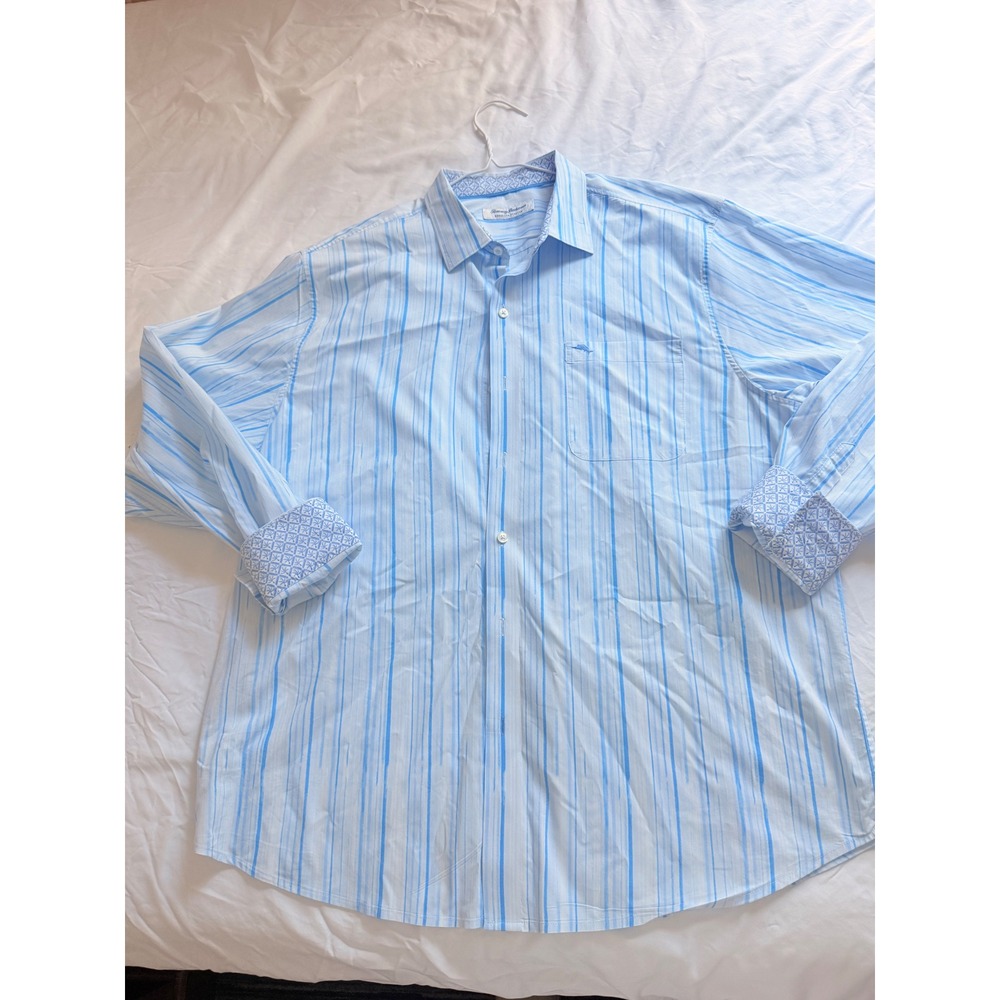 Tommy Bahama Sarasota Stretch Mens Blue White Striped Button Down Shirt L/S - Picture 9 of 11